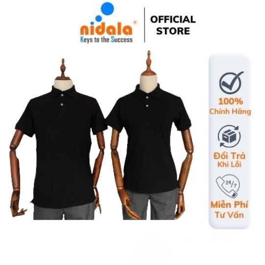 Áo thun Polo Nam Nữ có cổ NIDALA chất liệu cá sấu 65%cotton 35% poly thanh lịch chuẩn đẹp, màu đen
