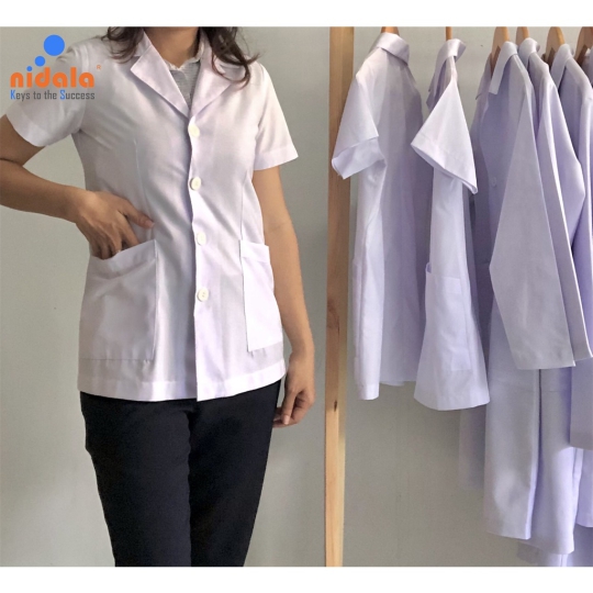 Áo blouse Nữ tay ngắn, dáng ngắn dược sĩ, y tá, điều dưỡng Nidala đường may đẹp, sắc xảo