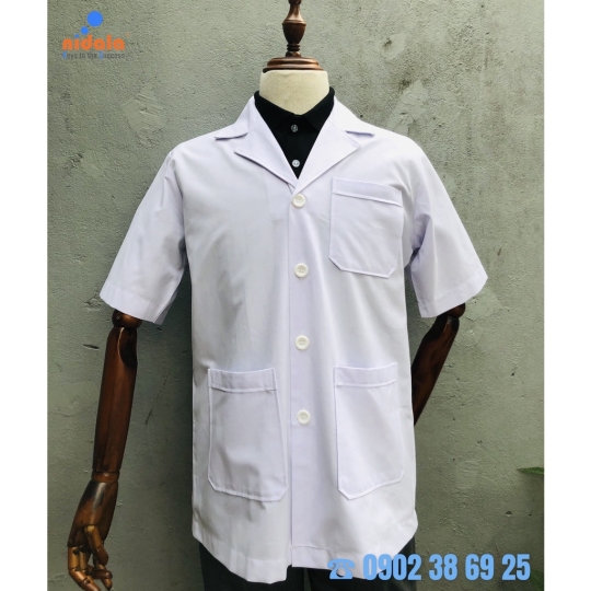Áo điều dưỡng nam Nidala ngắn tay, blouse ngắn nhà thuốc, phòng khám, chất liệu Kate đường may đẹp, tỉ mỉ